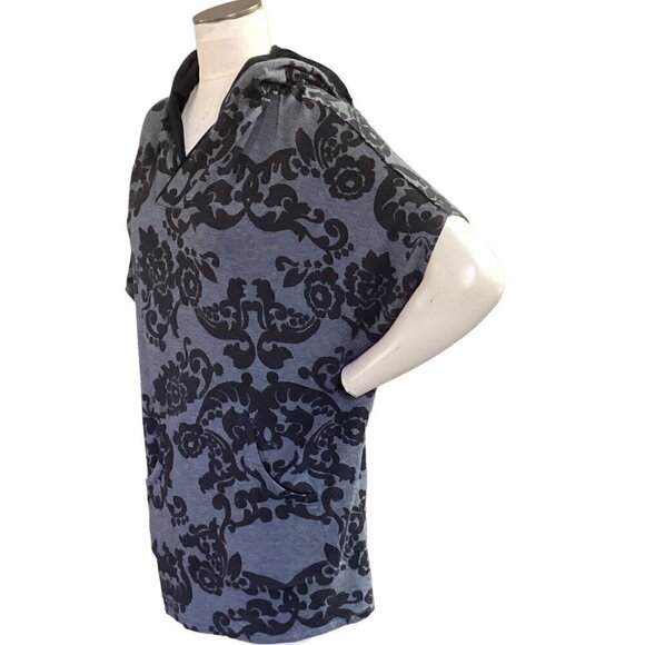 Soma Divine Terry Pocket Poncho Tunic XS Black Gray Floral Hood Oversize 161D - Picture 4 of 8
